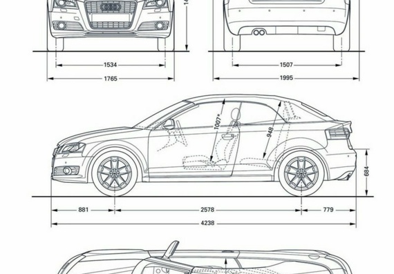 Audi A3 Cabriolet (Ауди А3 Кабриолет) - чертежи (рисунки) автомобиля